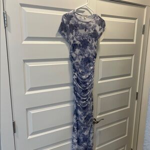 Elegant Blue and White Patterned Maxi Dress